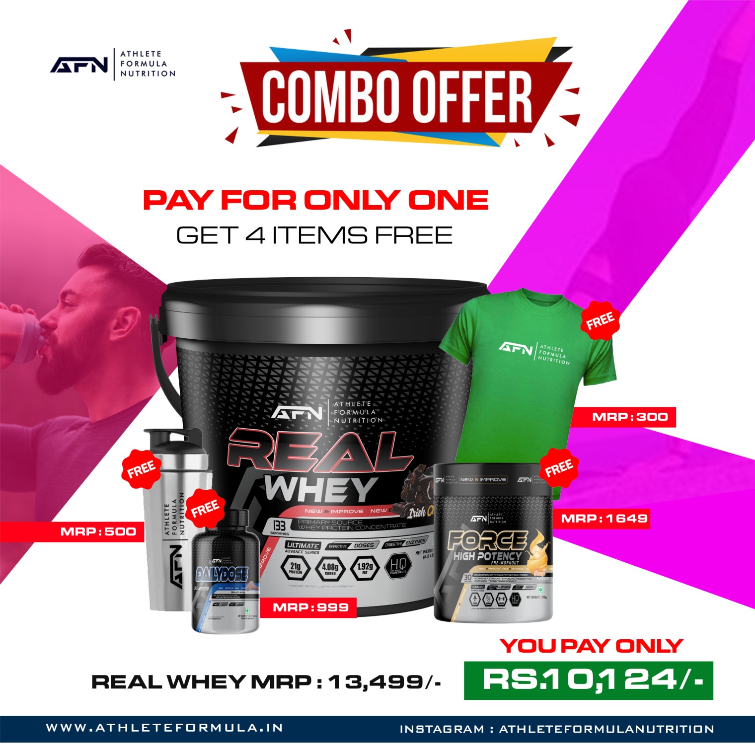 Buy Real Whey 4KG Protein & Get 4 Most Selling Items Free + 25% Discount on MRP 